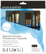 Daler-Rowney Simply Watercolour – 9 pędzli i pędzel na wodę w etui