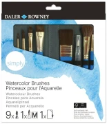 Daler-Rowney Simply Watercolour – 9 pędzli i pędzel na wodę w etui
