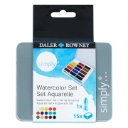 Daler-Rowney Simply – zestaw 15 akwareli w półkostkach z pędzlem