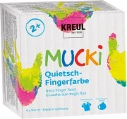 Opakowanie – KREUL MUCKI Squeaky Colors farby palcowe neonowe, 4 × 150 ml