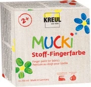 Opakowanie – KREUL MUCKI farby palcowe do tkanin, 4 × 150 ml
