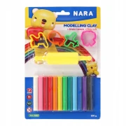 NARA plastelina 12 kolorów 200 g z czterema foremkami i wałkiem