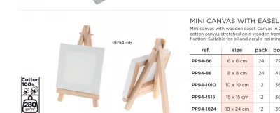 Mini podobrazia ze sztalugą Artix – formaty i dane z katalogu producenta