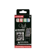 UNI Chalk PWE-5M – zestaw 4 markerów kredowych, kolory podstawowe