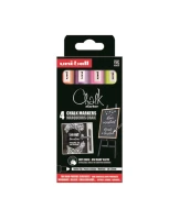 UNI Chalk PWE-5M – zestaw 4 markerów kredowych, kolory fluorescencyjne i fiolet