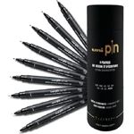 UNI PIN – zestaw 9 czarnych pisaków kreślarskich z końcówką Brush w tubie